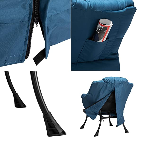 AbocoFur Modern Large Cotton Fabric Lazy Chair,Accent Contemporary Lounge Chair, Single Steel Frame Leisure Sofa Chair with Armrests and A Side Pocket, Beige