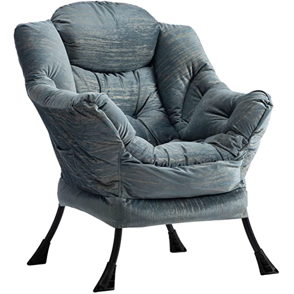 AbocoFur Modern Large Cotton Fabric Lazy Chair,Accent Contemporary Lounge Chair, Single Steel Frame Leisure Sofa Chair with Armrests and A Side Pocket, Beige