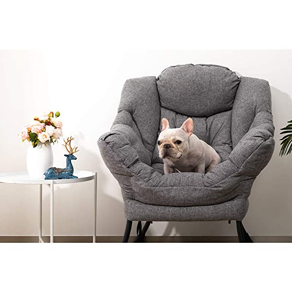 AbocoFur Modern Large Cotton Fabric Lazy Chair,Accent Contemporary Lounge Chair, Single Steel Frame Leisure Sofa Chair with Armrests and A Side Pocket, Beige