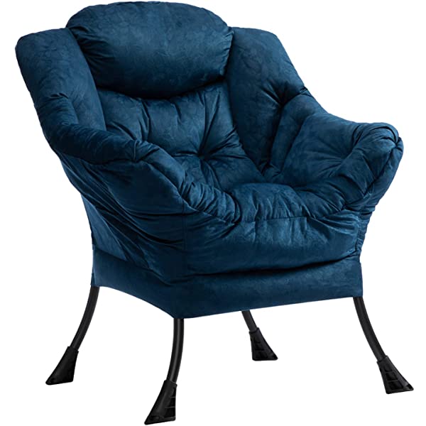 AbocoFur Modern Large Cotton Fabric Lazy Chair,Accent Contemporary Lounge Chair, Single Steel Frame Leisure Sofa Chair with Armrests and A Side Pocket, Beige