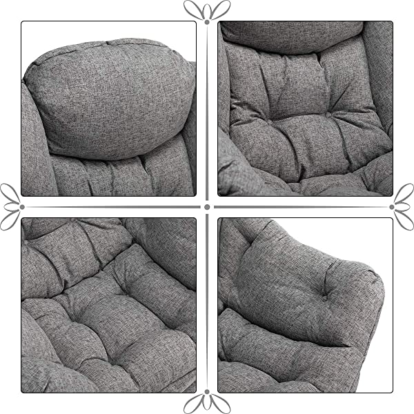 AbocoFur Modern Large Cotton Fabric Lazy Chair,Accent Contemporary Lounge Chair, Single Steel Frame Leisure Sofa Chair with Armrests and A Side Pocket, Beige