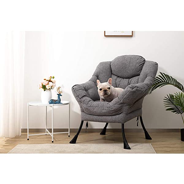 AbocoFur Modern Large Cotton Fabric Lazy Chair,Accent Contemporary Lounge Chair, Single Steel Frame Leisure Sofa Chair with Armrests and A Side Pocket, Beige