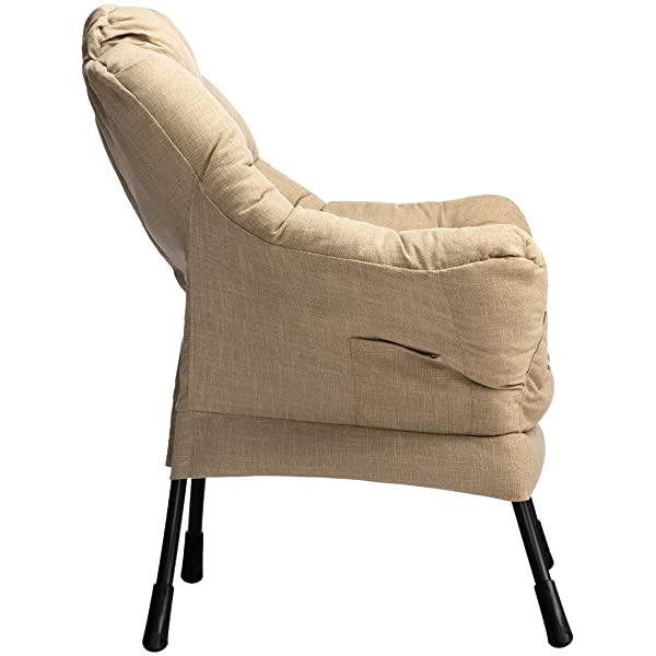 AbocoFur Modern Large Cotton Fabric Lazy Chair,Accent Contemporary Lounge Chair, Single Steel Frame Leisure Sofa Chair with Armrests and A Side Pocket, Beige