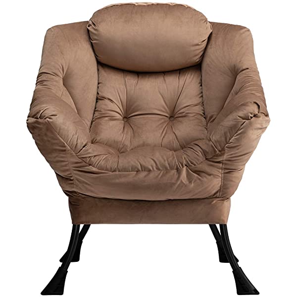 AbocoFur Modern Large Cotton Fabric Lazy Chair,Accent Contemporary Lounge Chair, Single Steel Frame Leisure Sofa Chair with Armrests and A Side Pocket, Beige