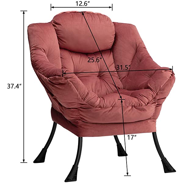 AbocoFur Modern Large Cotton Fabric Lazy Chair,Accent Contemporary Lounge Chair, Single Steel Frame Leisure Sofa Chair with Armrests and A Side Pocket, Beige