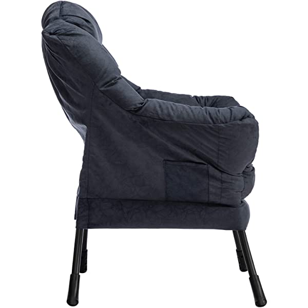 AbocoFur Modern Large Cotton Fabric Lazy Chair,Accent Contemporary Lounge Chair, Single Steel Frame Leisure Sofa Chair with Armrests and A Side Pocket, Beige