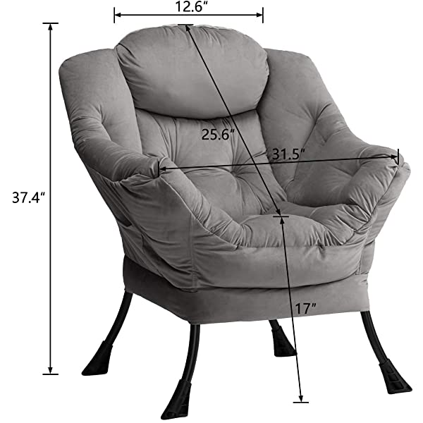 AbocoFur Modern Large Cotton Fabric Lazy Chair,Accent Contemporary Lounge Chair, Single Steel Frame Leisure Sofa Chair with Armrests and A Side Pocket, Beige