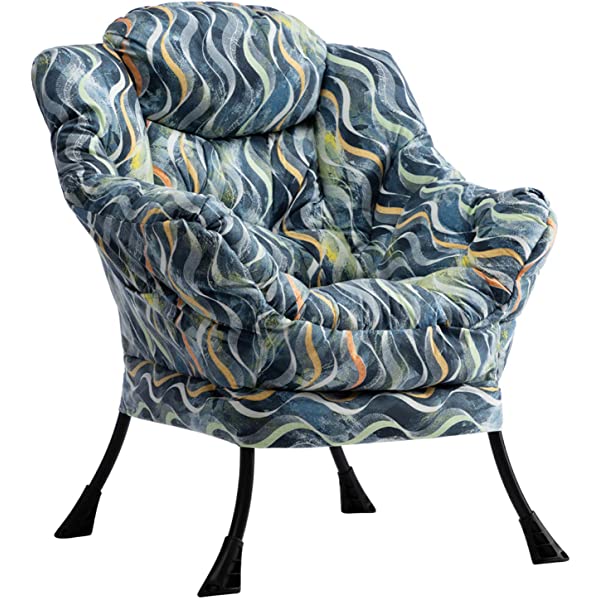 AbocoFur Modern Large Cotton Fabric Lazy Chair,Accent Contemporary Lounge Chair, Single Steel Frame Leisure Sofa Chair with Armrests and A Side Pocket, Beige