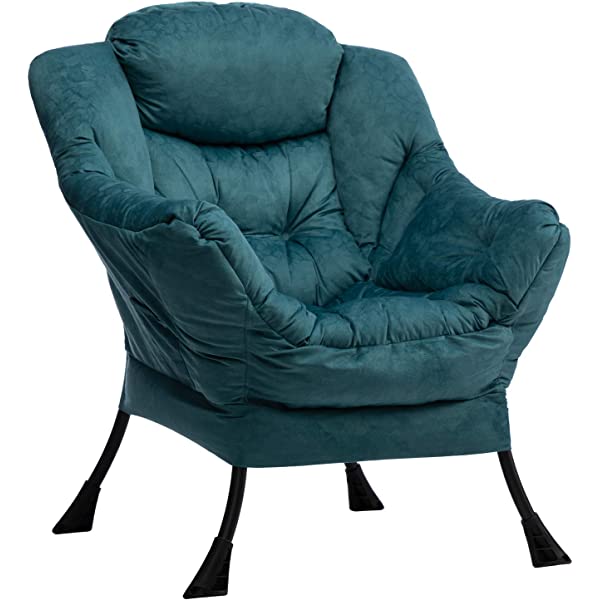 AbocoFur Modern Large Cotton Fabric Lazy Chair,Accent Contemporary Lounge Chair, Single Steel Frame Leisure Sofa Chair with Armrests and A Side Pocket, Beige