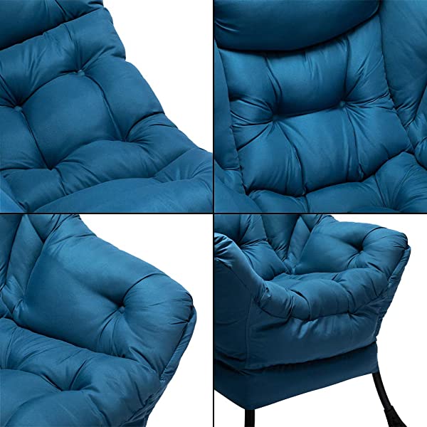 AbocoFur Modern Large Cotton Fabric Lazy Chair,Accent Contemporary Lounge Chair, Single Steel Frame Leisure Sofa Chair with Armrests and A Side Pocket, Beige