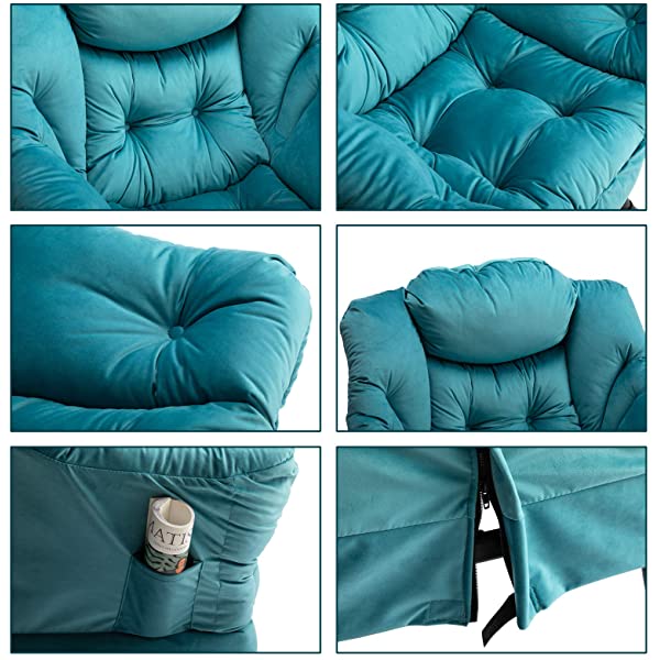 AbocoFur Modern Large Cotton Fabric Lazy Chair,Accent Contemporary Lounge Chair, Single Steel Frame Leisure Sofa Chair with Armrests and A Side Pocket, Beige