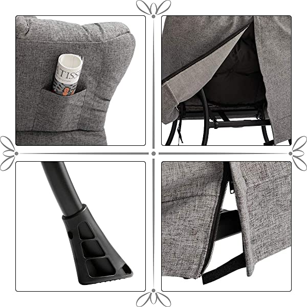 AbocoFur Modern Large Cotton Fabric Lazy Chair,Accent Contemporary Lounge Chair, Single Steel Frame Leisure Sofa Chair with Armrests and A Side Pocket, Beige