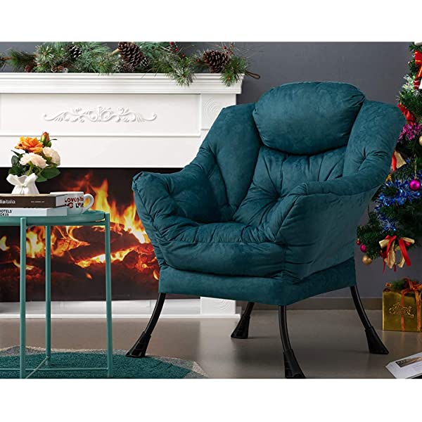 AbocoFur Modern Large Cotton Fabric Lazy Chair,Accent Contemporary Lounge Chair, Single Steel Frame Leisure Sofa Chair with Armrests and A Side Pocket, Beige