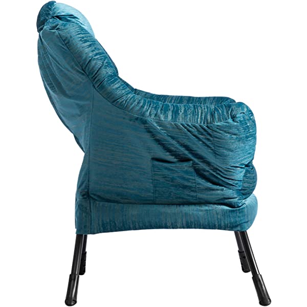 AbocoFur Modern Large Cotton Fabric Lazy Chair,Accent Contemporary Lounge Chair, Single Steel Frame Leisure Sofa Chair with Armrests and A Side Pocket, Beige