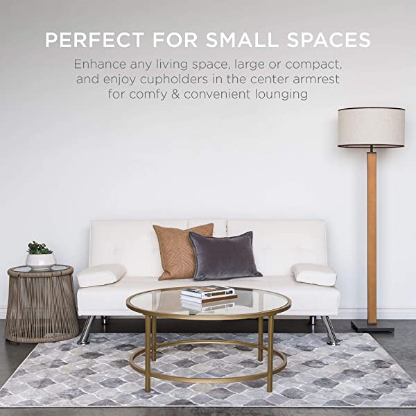 Best Choice Products Faux Leather Upholstered Modern Convertible Folding Futon Sofa Bed for Compact Living Space, Apartment, Dorm, Bonus Room w/Removable Armrests, Metal Legs, 2 Cupholders - Black