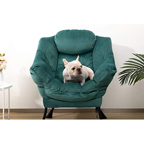 AbocoFur Modern Large Cotton Fabric Lazy Chair,Accent Contemporary Lounge Chair, Single Steel Frame Leisure Sofa Chair with Armrests and A Side Pocket, Beige