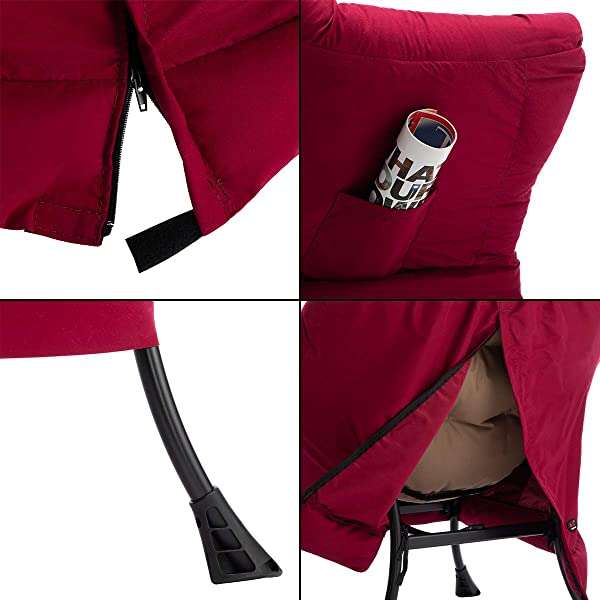 AbocoFur Modern Large Cotton Fabric Lazy Chair,Accent Contemporary Lounge Chair, Single Steel Frame Leisure Sofa Chair with Armrests and A Side Pocket, Beige