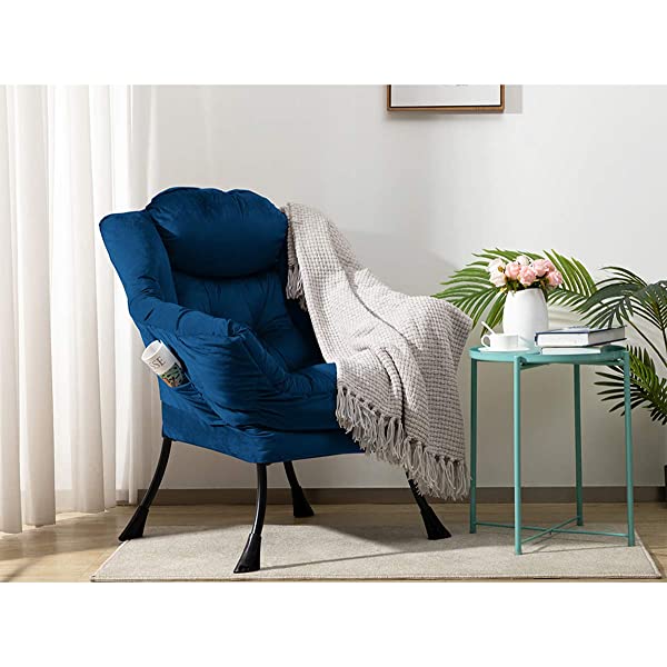 AbocoFur Modern Large Cotton Fabric Lazy Chair,Accent Contemporary Lounge Chair, Single Steel Frame Leisure Sofa Chair with Armrests and A Side Pocket, Beige