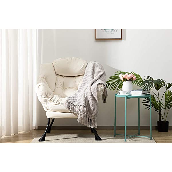 AbocoFur Modern Large Cotton Fabric Lazy Chair,Accent Contemporary Lounge Chair, Single Steel Frame Leisure Sofa Chair with Armrests and A Side Pocket, Beige