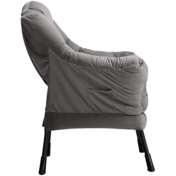 AbocoFur Modern Large Cotton Fabric Lazy Chair,Accent Contemporary Lounge Chair, Single Steel Frame Leisure Sofa Chair with Armrests and A Side Pocket, Beige