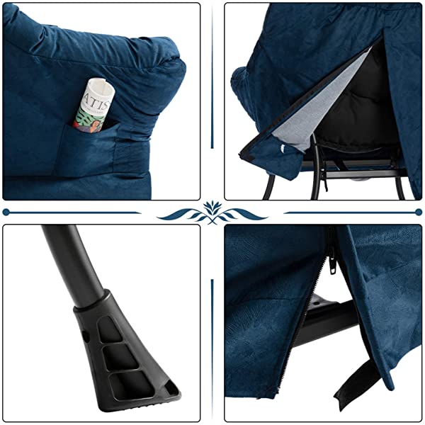 AbocoFur Modern Large Cotton Fabric Lazy Chair,Accent Contemporary Lounge Chair, Single Steel Frame Leisure Sofa Chair with Armrests and A Side Pocket, Beige