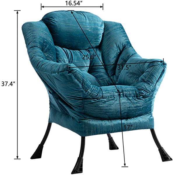 AbocoFur Modern Large Cotton Fabric Lazy Chair,Accent Contemporary Lounge Chair, Single Steel Frame Leisure Sofa Chair with Armrests and A Side Pocket, Beige