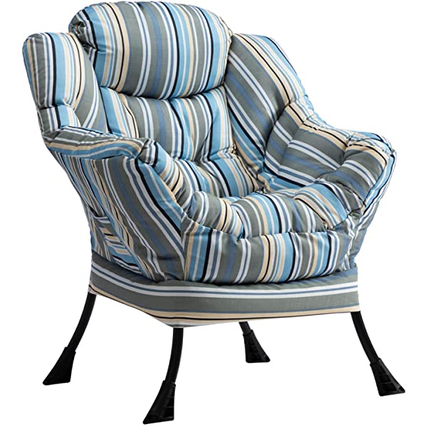 AbocoFur Modern Large Cotton Fabric Lazy Chair,Accent Contemporary Lounge Chair, Single Steel Frame Leisure Sofa Chair with Armrests and A Side Pocket, Beige