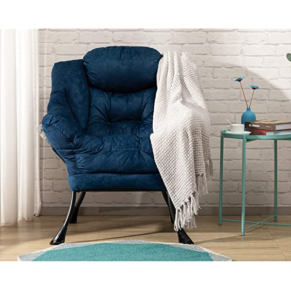 AbocoFur Modern Large Cotton Fabric Lazy Chair,Accent Contemporary Lounge Chair, Single Steel Frame Leisure Sofa Chair with Armrests and A Side Pocket, Beige