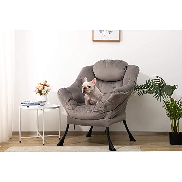 AbocoFur Modern Large Cotton Fabric Lazy Chair,Accent Contemporary Lounge Chair, Single Steel Frame Leisure Sofa Chair with Armrests and A Side Pocket, Beige