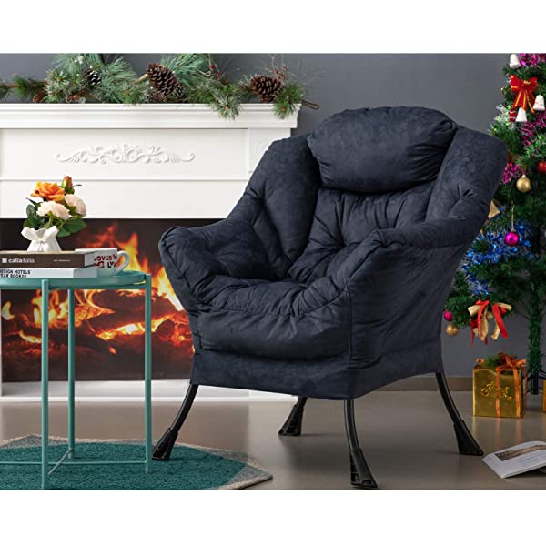 AbocoFur Modern Large Cotton Fabric Lazy Chair,Accent Contemporary Lounge Chair, Single Steel Frame Leisure Sofa Chair with Armrests and A Side Pocket, Beige