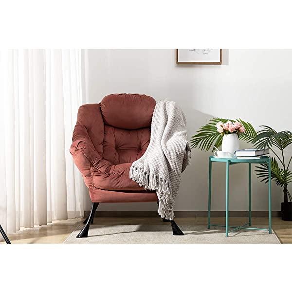 AbocoFur Modern Large Cotton Fabric Lazy Chair,Accent Contemporary Lounge Chair, Single Steel Frame Leisure Sofa Chair with Armrests and A Side Pocket, Beige