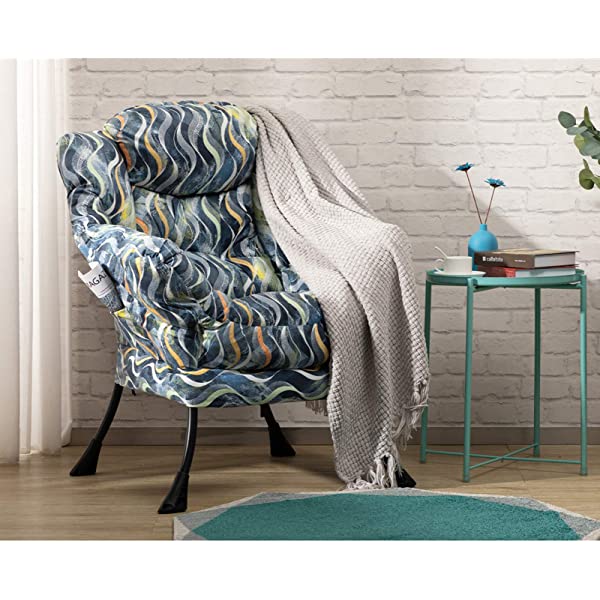 AbocoFur Modern Large Cotton Fabric Lazy Chair,Accent Contemporary Lounge Chair, Single Steel Frame Leisure Sofa Chair with Armrests and A Side Pocket, Beige