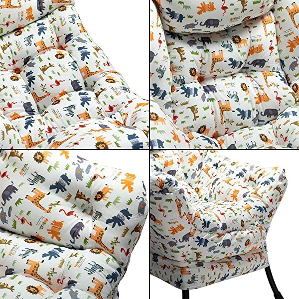 AbocoFur Modern Large Cotton Fabric Lazy Chair,Accent Contemporary Lounge Chair, Single Steel Frame Leisure Sofa Chair with Armrests and A Side Pocket, Beige