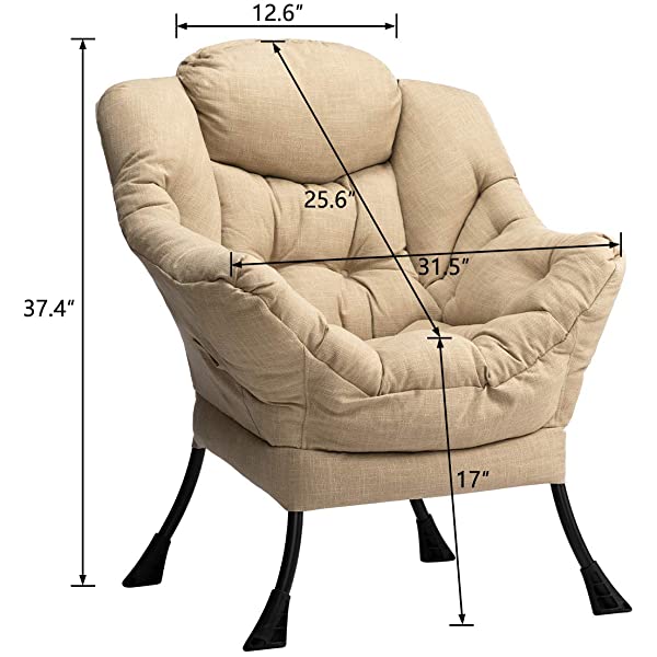 AbocoFur Modern Large Cotton Fabric Lazy Chair,Accent Contemporary Lounge Chair, Single Steel Frame Leisure Sofa Chair with Armrests and A Side Pocket, Beige