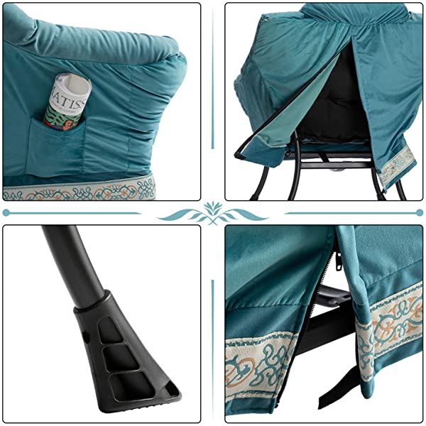 AbocoFur Modern Large Cotton Fabric Lazy Chair,Accent Contemporary Lounge Chair, Single Steel Frame Leisure Sofa Chair with Armrests and A Side Pocket, Beige