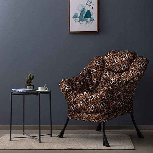 AbocoFur Modern Large Cotton Fabric Lazy Chair,Accent Contemporary Lounge Chair, Single Steel Frame Leisure Sofa Chair with Armrests and A Side Pocket, Beige