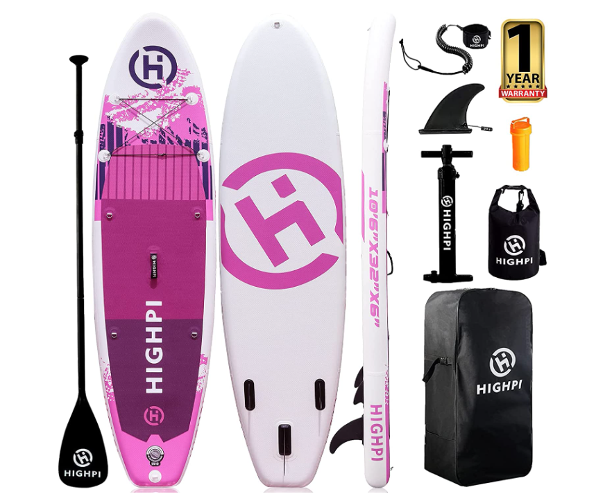 Highpi Inflatable Stand Up Paddle Board 10'6''/11' Premium SUP W Accessories & Backpack, Wide Stance, Surf Control, Non-Slip Deck, Leash, Paddle and Pump, Standing Boat for Youth & Adult