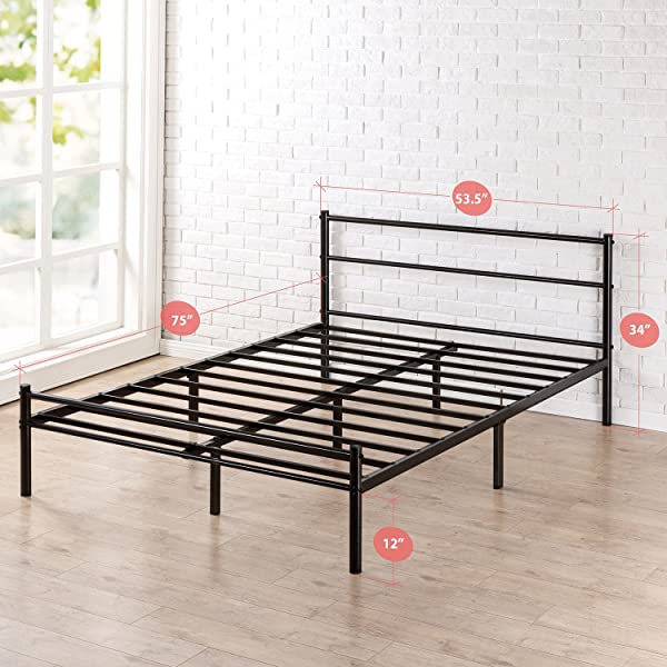 Zinus Geraldine 12 inch White Metal Platform Bed Frame with Headboard and Footboard / Premium Steel Slat Support / Mattress Foundation, Full White Full Bed Frame