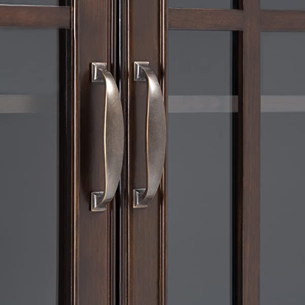 SIMPLIHOME Connaught SOLID WOOD 46 inch Wide Traditional Tall Storage Cabinet in Dark Chestnut Brown, with 2 Tempered Glass Doors that open to a Cabinet with 4 Adjustable Shelves an two Deep Drawers