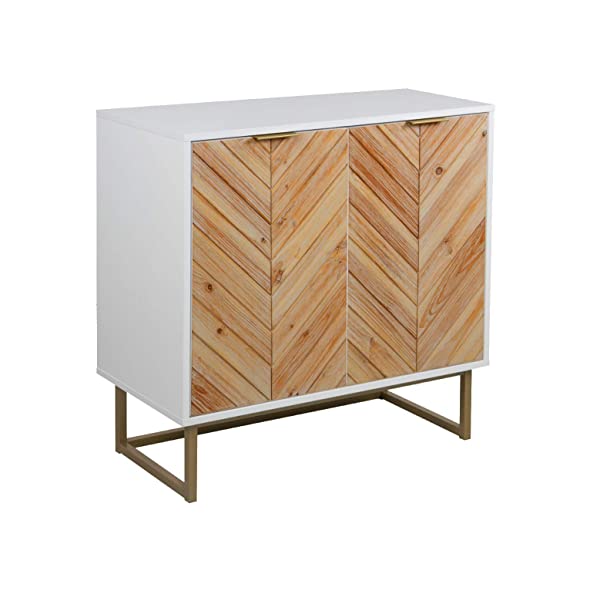 Nathan James Enloe Modern Storage, Free Standing Accent Cabinet with Doors in a Rustic Fir Wood Finish Powder-coated Metal Base for Hallway, Entryway or Living Room, White/Gold