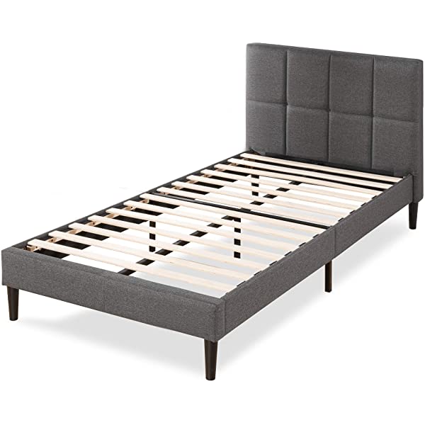 ZINUS Lottie Upholstered Platform Bed Frame / Mattress Foundation / Wood Slat Support / No Box Spring Needed / Easy Assembly, Grey, Queen Grey Queen Standard