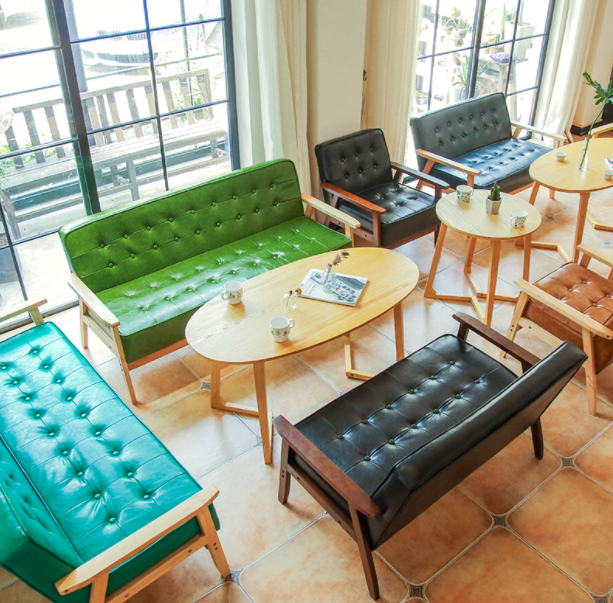 Office Leather Sofa clothing sweet milk tea shop coffee shop double booth negotiation table and chair combination