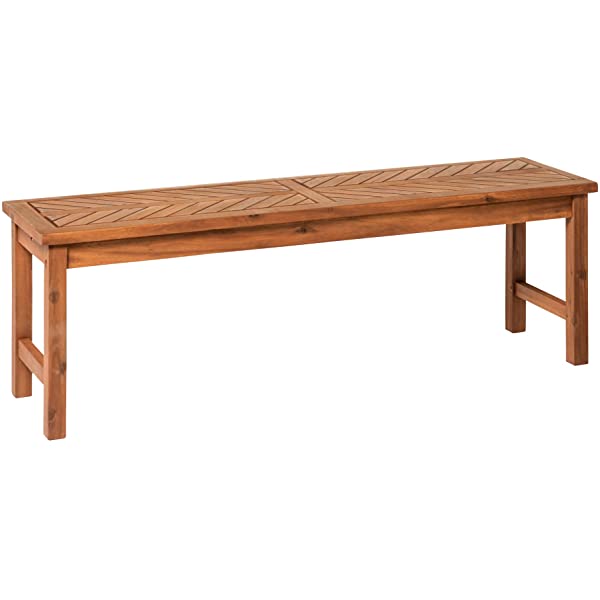 Walker Edison 5 Person Outdoor Wood Chevron Patio Furniture Dining Set Table Chairs Bench All Weather Backyard Conversation Garden Poolside Balcony, 4 Piece, Brown Brown 4 Piece Dining Set