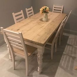 Farmhouse dining table with reclaimed wood top and 6 chairs
