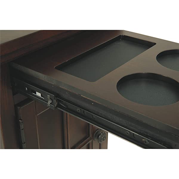 Signature Design by Ashley Tyler Creek Rustic Chair Side End Table with Pull-Out Tray & USB Ports, Brown Blackish Brown Table