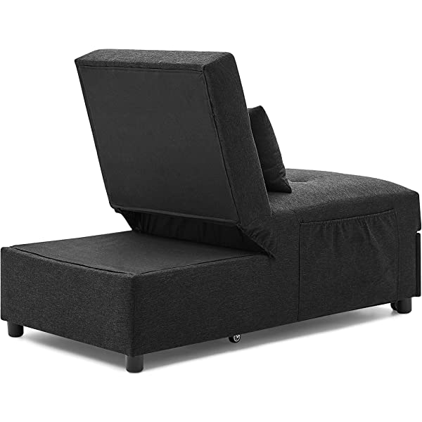 4-in-1 Sleeper Sofa Bed, HABITRIO Solid Wood Frame Polyester Upholstered Seating Couch w/A Pillow, Work As Ottoman, Single Chair, Sofabed and Chaise Lounge, Fit for Living Room, Bedroom (Grey)