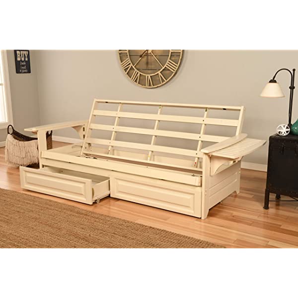 Kodiak Furniture Futon Set, Full, White Suede Navy