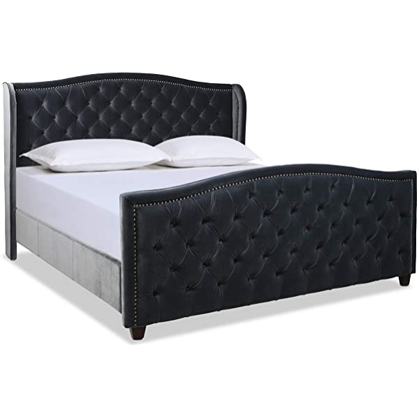 Jennifer Taylor Home Marcella Collection Queen Wingback Tufted Hand-Applied Nail Heads Upholstered Bed, Antique White Antique White Queen