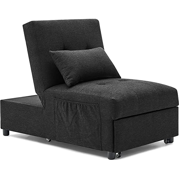 4-in-1 Sleeper Sofa Bed, HABITRIO Solid Wood Frame Polyester Upholstered Seating Couch w/A Pillow, Work As Ottoman, Single Chair, Sofabed and Chaise Lounge, Fit for Living Room, Bedroom (Grey)