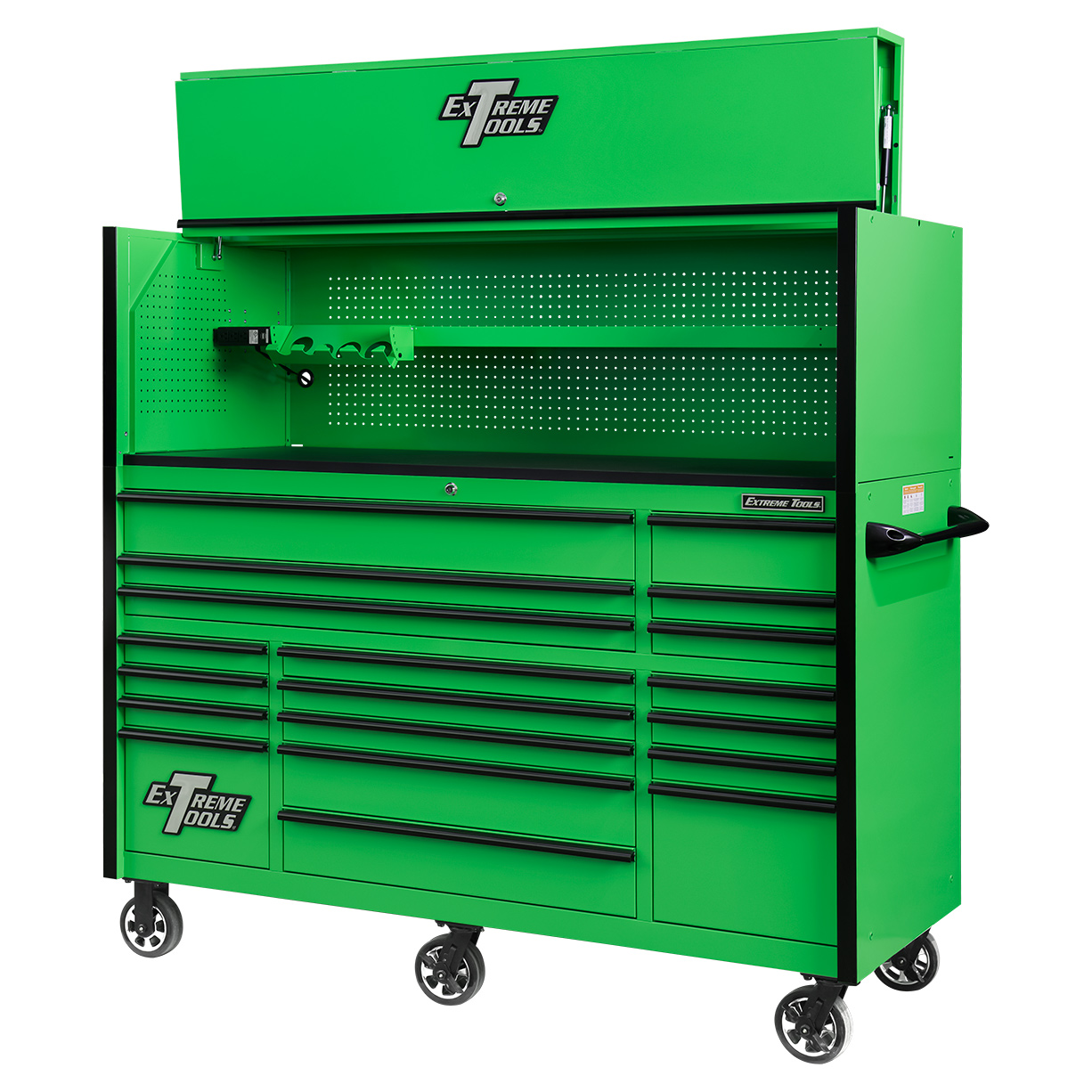 used toolboxExtreme Tools 72in. x 30in. 19 Drawers Triple Bank Roller Cabinet and Power Workstation Hutch Combo